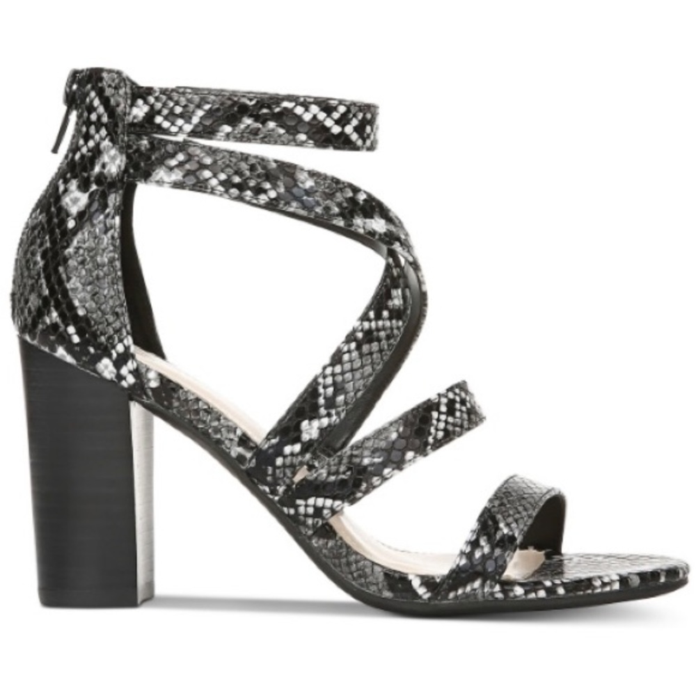 Bar III Sandals Blythe snake python print ankle strap block heels NWOT
